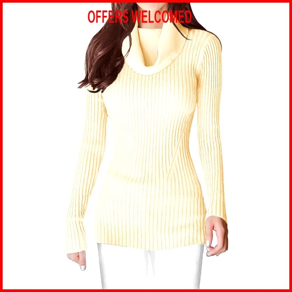 Stretchable Cowl Neck Knit Long Sleeve Slim Fit Bodycon Sweater - Picture 1 of 7